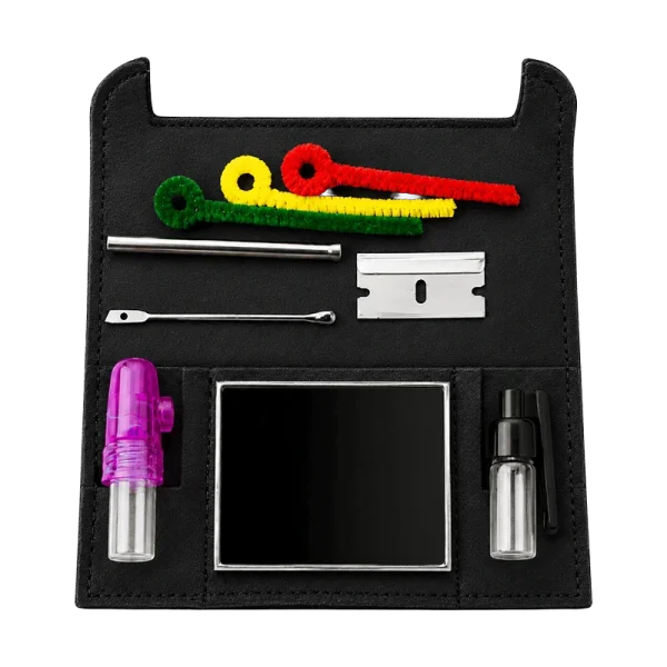 13572 Large 7-Piece Snuff Kit with Accessories Black Leather Case